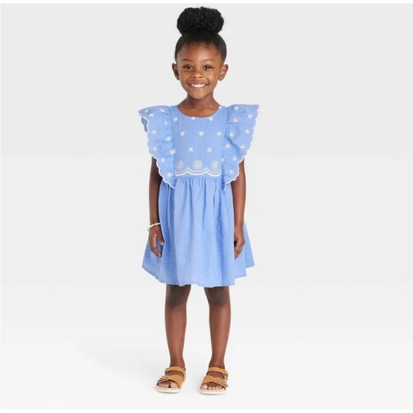 Cat & Jack Toddler Girls Flutter Sleeve Floral Dress - Blue 2t - Picture 3 of 5